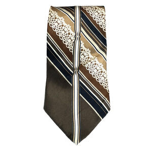 Vtg Stacy Adams Black Brown Beige Artsy Handmade 100% Silk Tie Art Deco Style